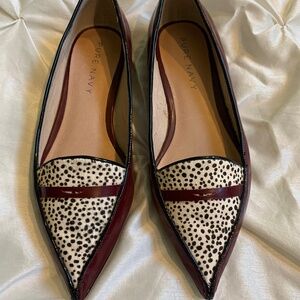 Pure Navy Burgundy/Cream Leather Flats sz 8.5 M